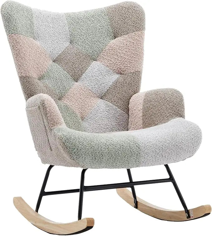 Rocking Chair for Nursery, Upholstered Teddy Fabric Nursing Chair with High Backrest, Modern Accent Glider Rocker Chair for Livi