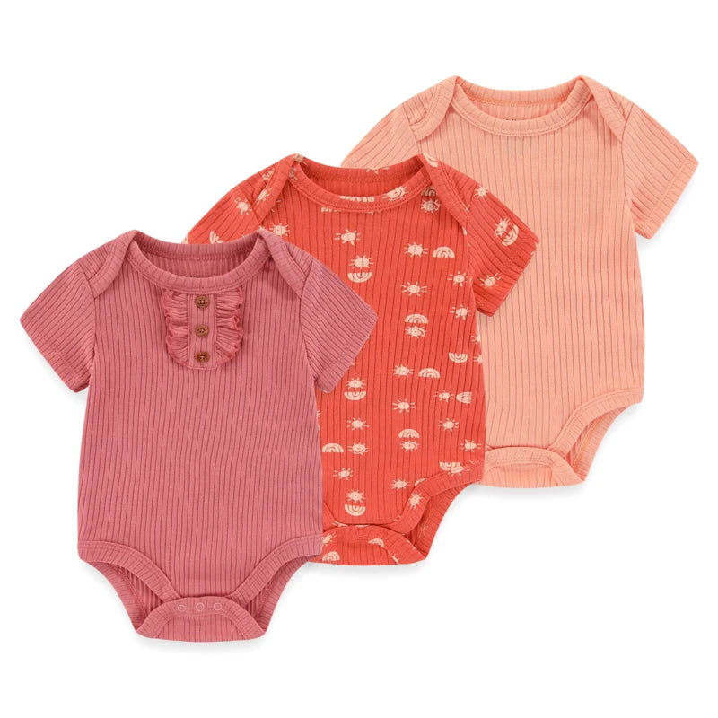 Kiddiezoom summer three piece fashionable cartoon boy and girl jumpsuit set, 100% pure cotton soft newborn jumpsuit set