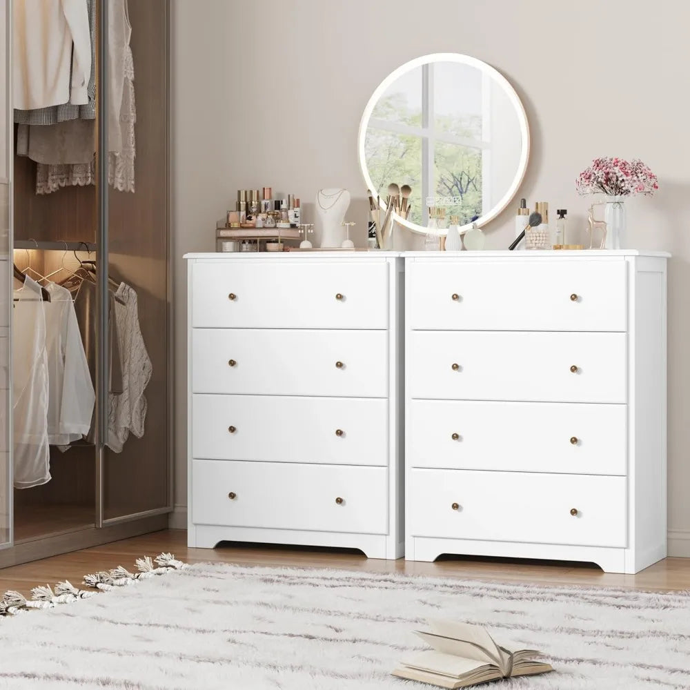 White Dresser, 4 Drawer Dressers Chest of Drawers, for Living Room, Hallway, Entryway, Home Office, White Children's Dressers