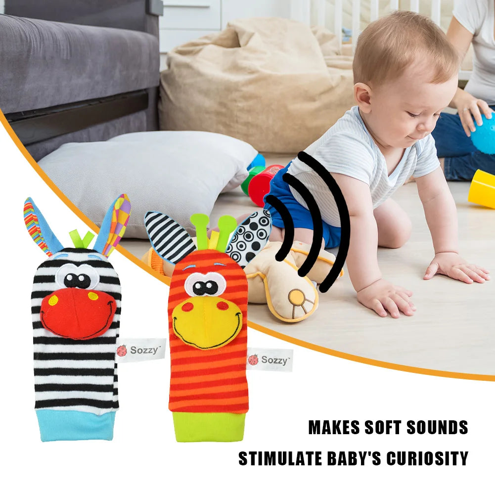 Cute Wrist Strap Rattles Socks Cartoon Writleband Rattle Adjustable Brain-Development for 0-12 Months Baby