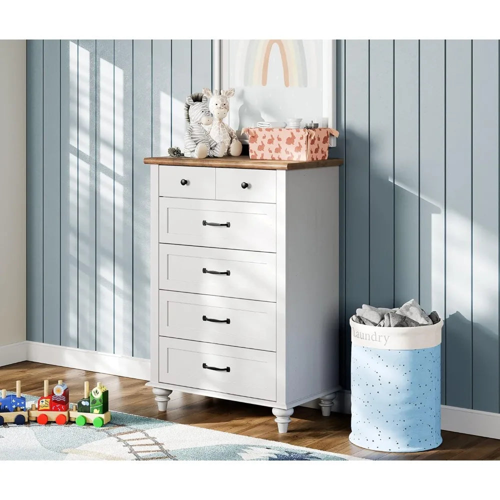 Dresser for Bedroom with 5 Drawers, Tall Kids Dressers with Wide Chest of Drawers, Mid Century Modern Wooden Closet