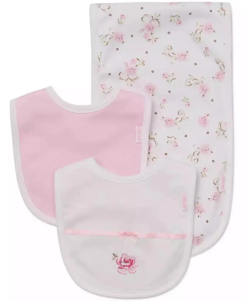 Little Me | Baby Girls Rose Bib and Burp Cloth, 3 Piece Set