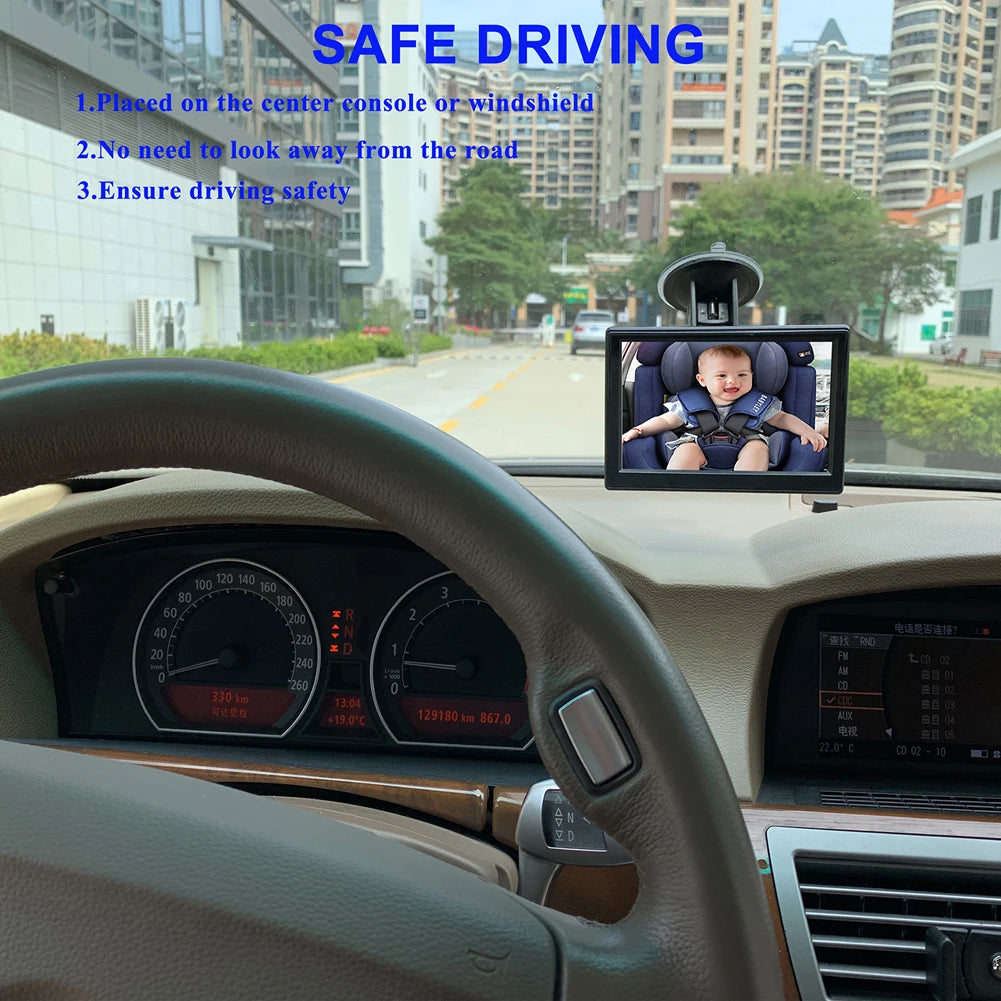 5 Inch Rearview Baby Camera LCD Display Dash Cam Baby Monitor Infrared Night Vision 8 LED IP68 Waterproof 150 Degree View Angle