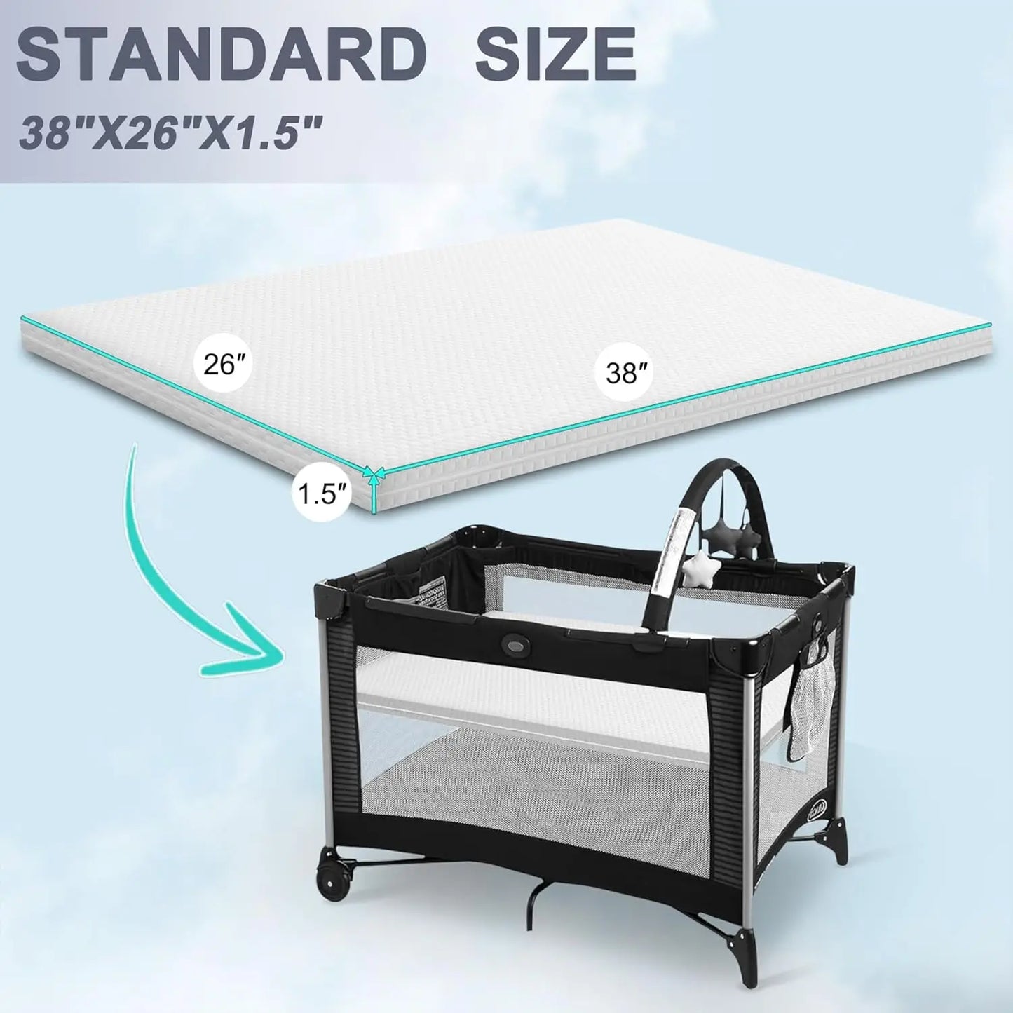 Lisara Pa And Play Mattress, 38 X 26 Pa N Play Mattr For Babies And Toddlers, Dual Sided Gel Memory Foam Mini Crib Mattr With