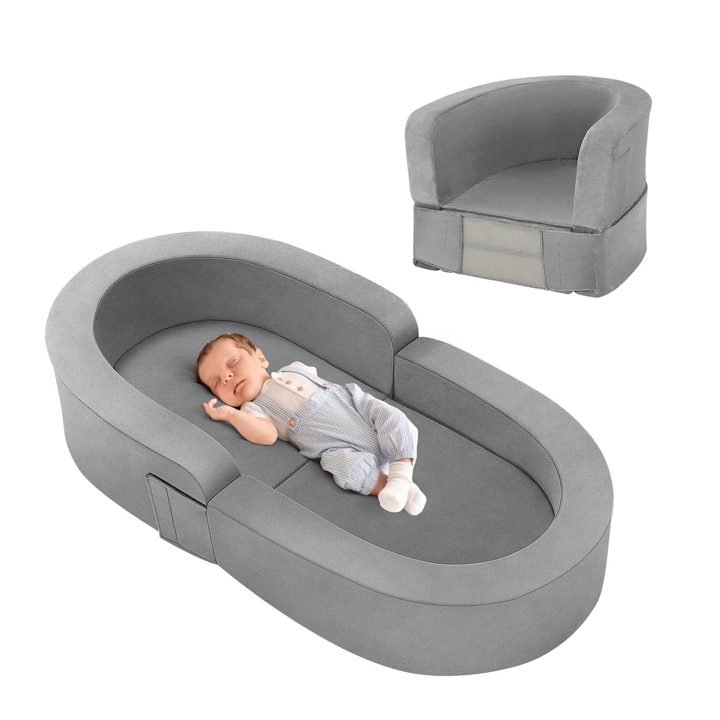 Portable Convertible Sofa Bed for Toddlers - 2-in-1 Play Sofa & Nap Bed, Lightweight Foldable, Carry Bag Included, Safe for Nurs