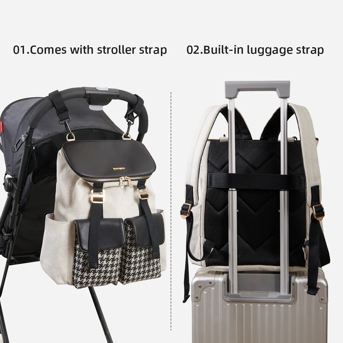 Mommy Diaper Bag Backpack Multifunction Stylish Baby Bag with Changing Pad Large Capacity Houndstooth Diaper Backpack