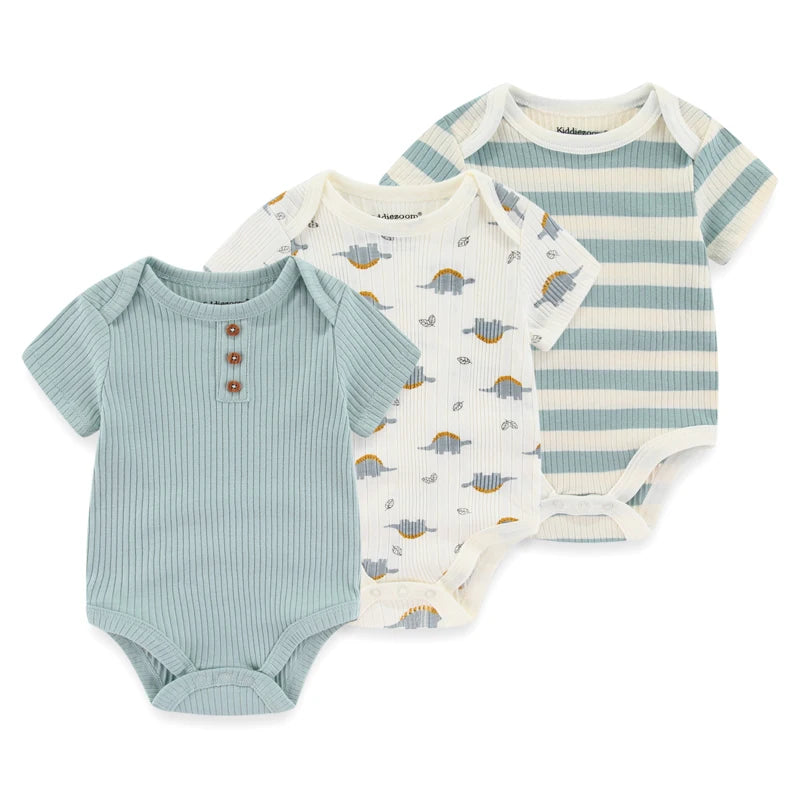 Kiddiezoom summer three piece fashionable cartoon boy and girl jumpsuit set, 100% pure cotton soft newborn jumpsuit set