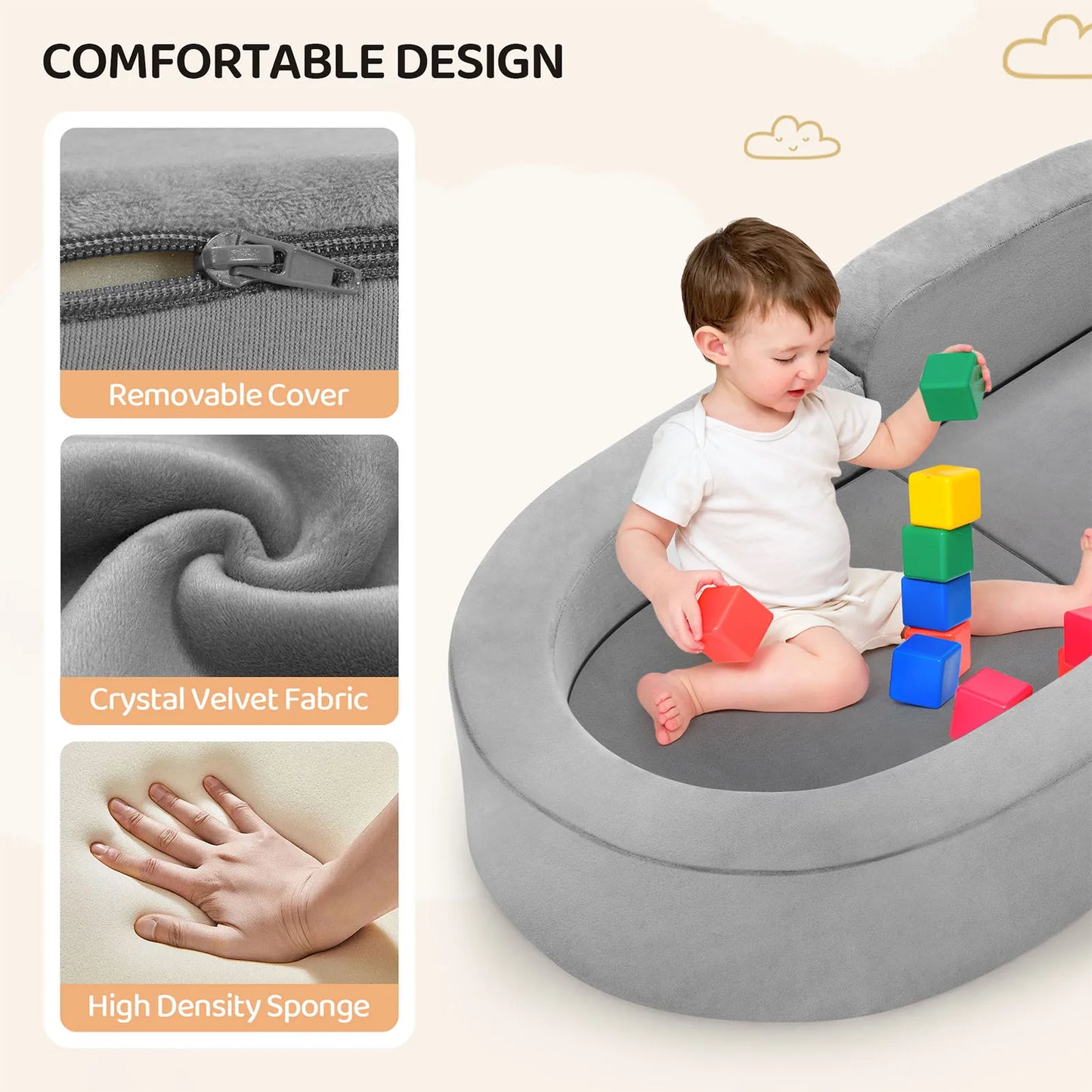 Portable Convertible Sofa Bed for Toddlers - 2-in-1 Play Sofa & Nap Bed, Lightweight Foldable, Carry Bag Included, Safe for Nurs
