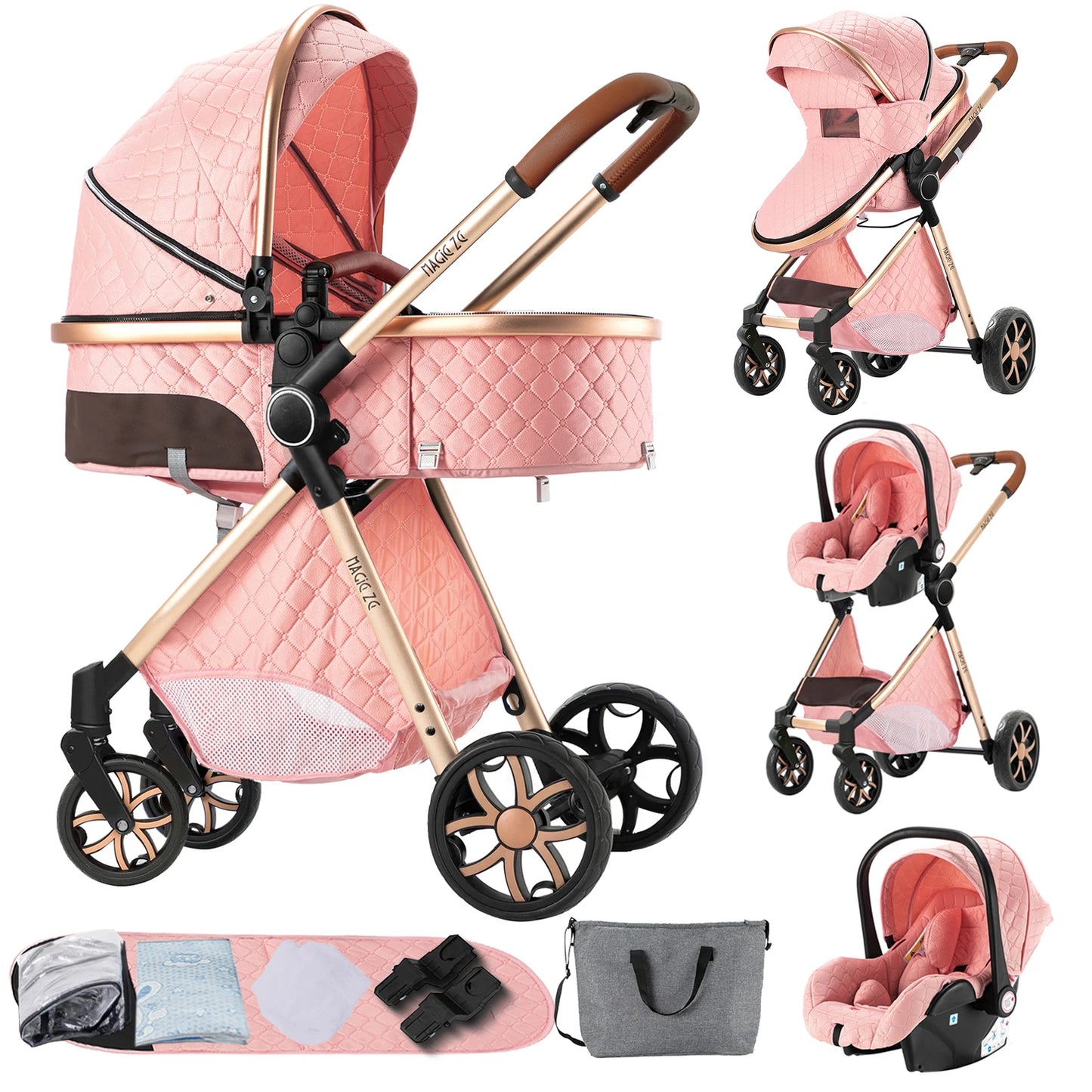 Baby Stroller 3‑in‑1 Travel System Pushchair Lightweight Pram from Birth All‑Terrain Baby Buggy Compact Fold Stroller Summer