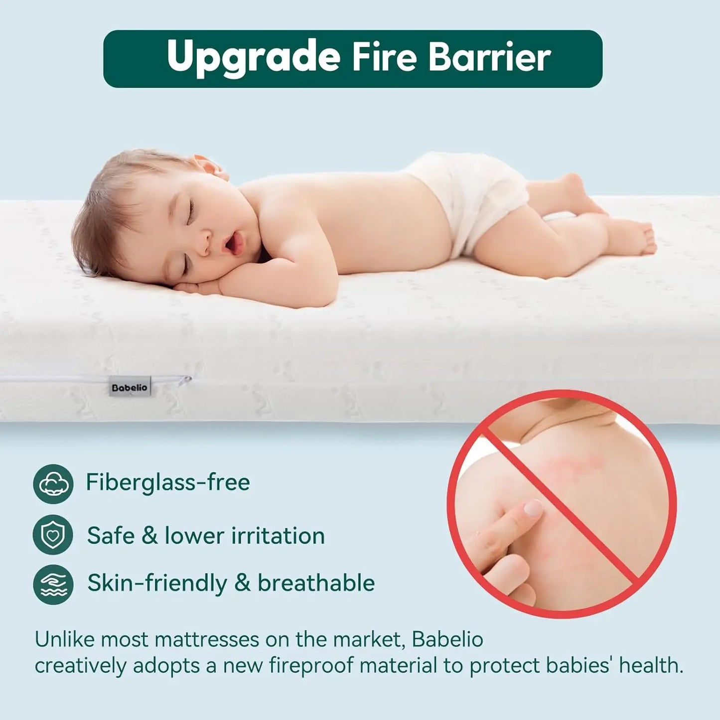 Breathable Crib Mattress, Dual-Sided, Memory Foam, Waterproof, Removable And Machine-Washable Cover, For Toddler And Baby 52""