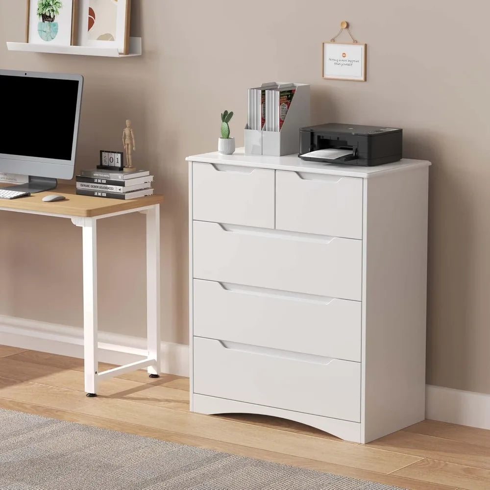 5 Drawers Chest, Dresser for Bedroom with Large Storage Capacity, Chest of Drawers with Embedded Handle Anti-Tripping Device