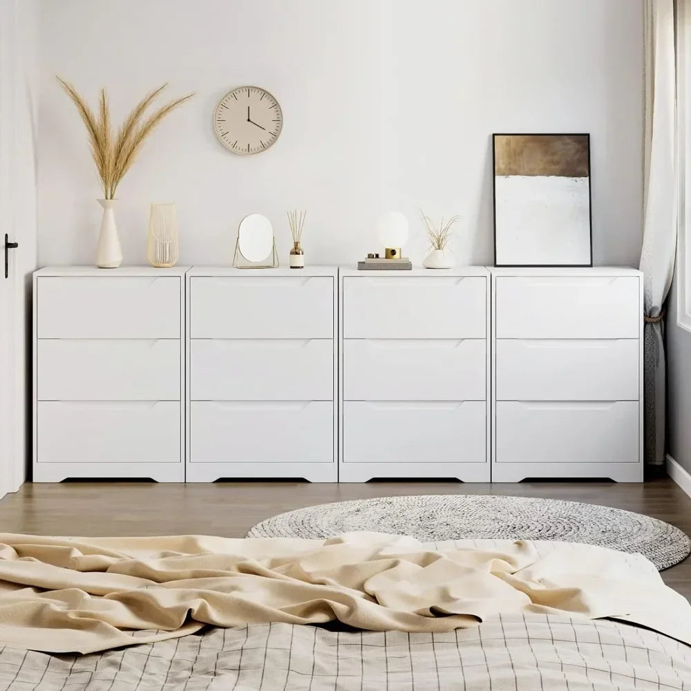 Modern 3 Drawer Dresser, Wood Chest of Drawers with Storage, Tall Nightstand with Cut-Out Handles, Side End Table