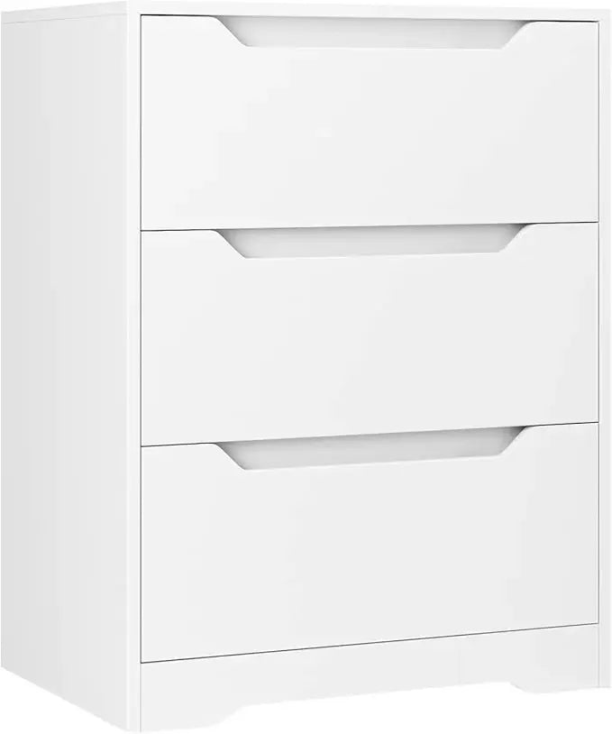 Modern 3 Drawer Dresser, Wood Chest of Drawers with Storage, Tall Nightstand with Cut-Out Handles, Side End Table