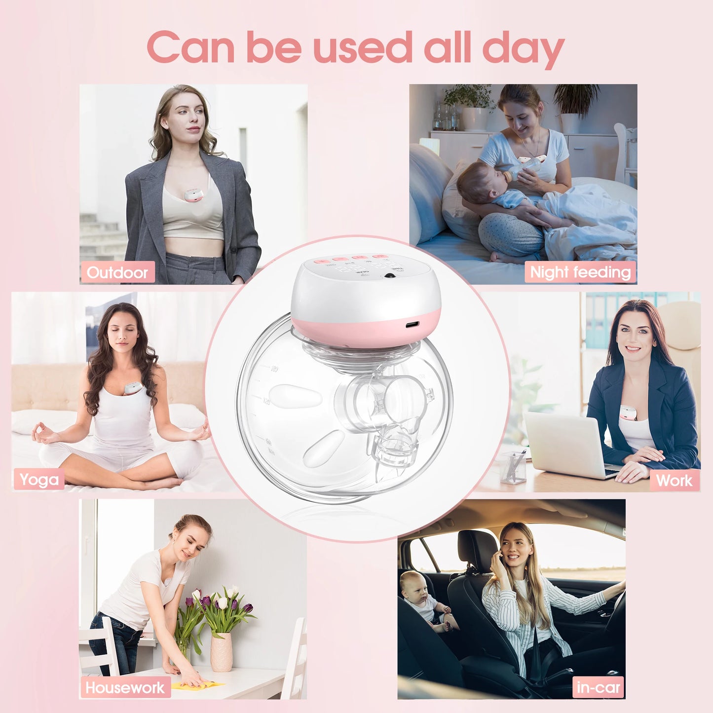 Wearable Breast Pump 1200mAh Portable Hands Free Breastpump 12 Levels 3 Modes Electric Remote Control Painless Breastfeeding