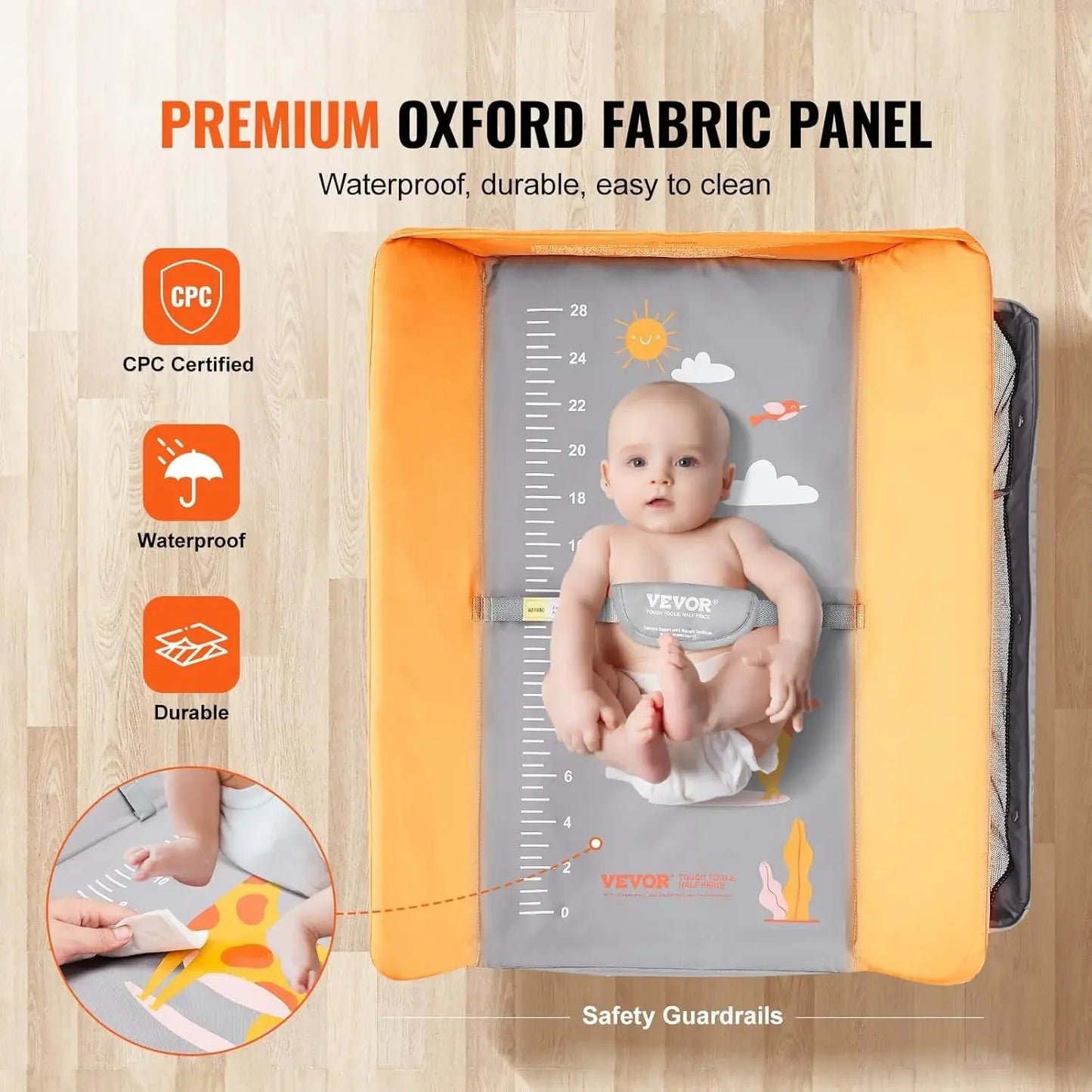 Baby Changing Table, Folding Diaper Changing Station with Lockable Wheels, Portable Changing Table 3-Level Adjustable Heights