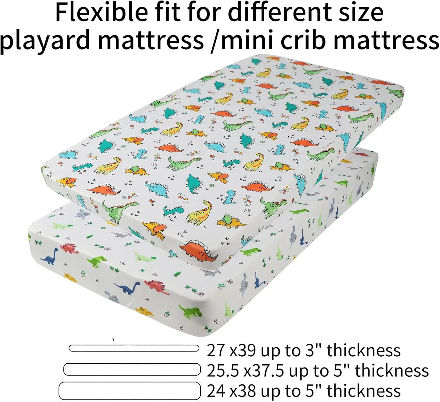 Pa N Play Sheets 2 Pa For Baby Boy, Stretchy Jersey Knitted Portable Mini Crib Sheets Playard Mattr Cover, Dinosaur