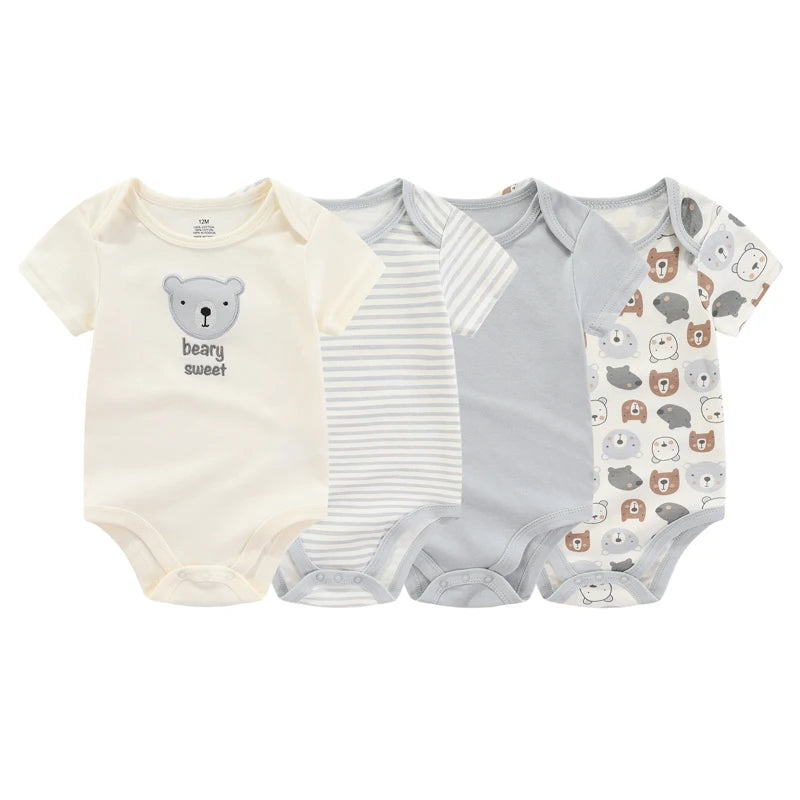 Fashion Cartoon 4-piece Summer 100% Cotton Boys and Girls jumpsuit Newborn jumpsuit set