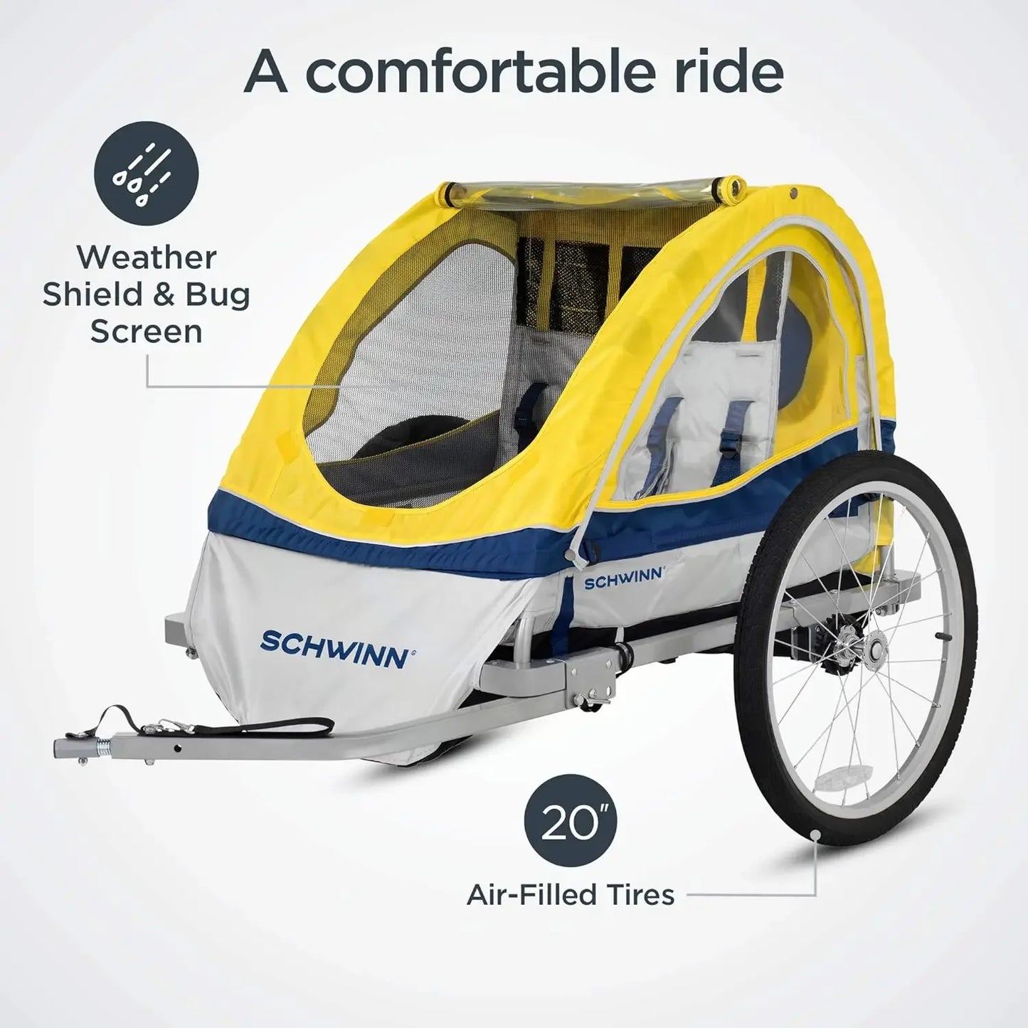 Child Bike Trailer, Single & Double Seat Baby Carrier Options, Canopy 16 - 20-Inch Air-Filled Tires W/Bug Screen &Weather Shield