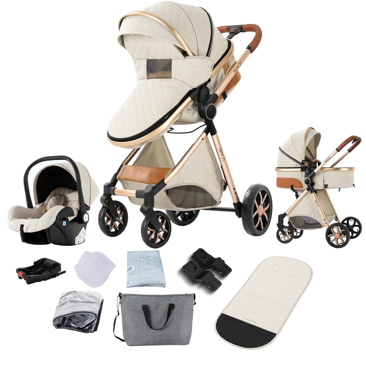 Baby Stroller 3‑in‑1 Travel System Pushchair Lightweight Pram from Birth All‑Terrain Baby Buggy Compact Fold Stroller Summer