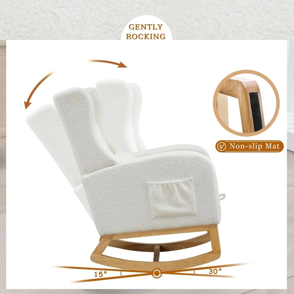Modern Rocking Chair Nursery Glider, Comfy Rocker Nursery Chair with Foot Rest, Accent Reading Armchair with Pillow and Pocket,
