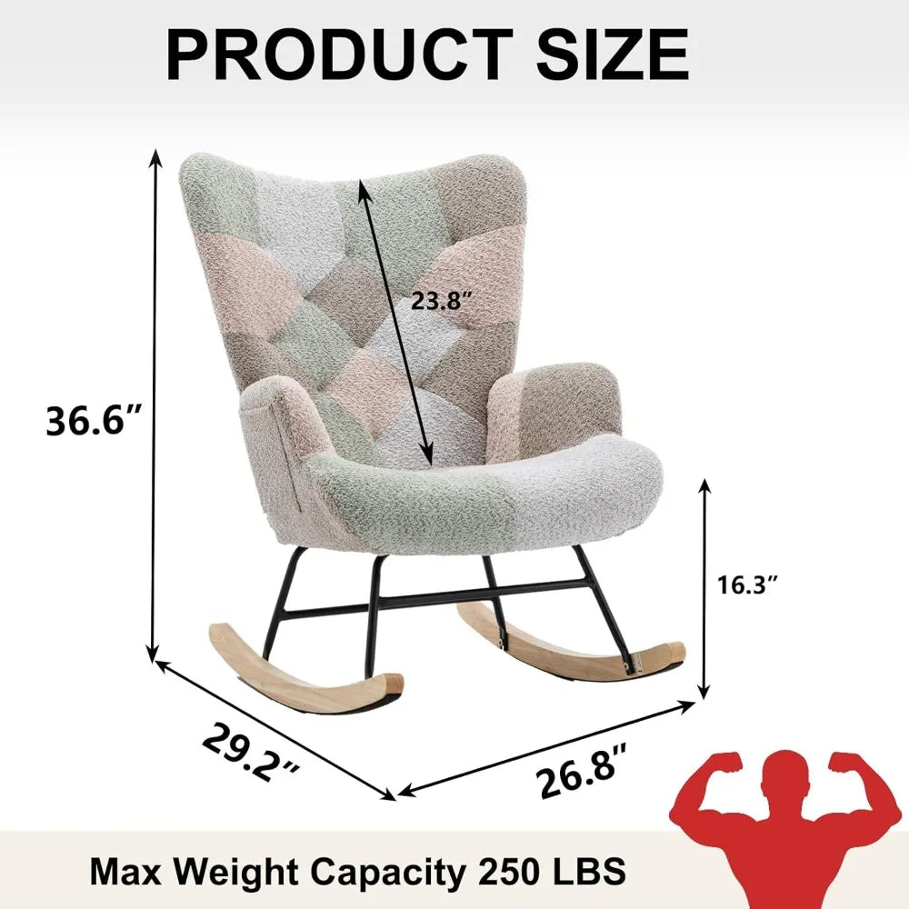 Rocking Chair for Nursery, Upholstered Teddy Fabric Nursing Chair with High Backrest, Modern Accent Glider Rocker Chair for Livi