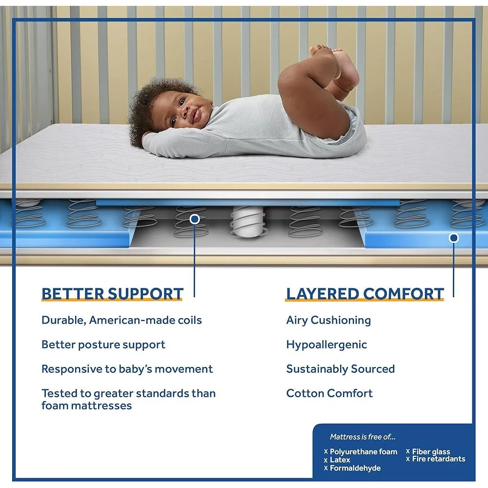 Breathable Crib Mattress Waterproof GREENGUARD GOLD Certified Cotton Cover Lightweight Durable Toddler Bed Mattress Airflow