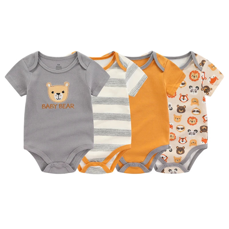 Fashion Cartoon 4-piece Summer 100% Cotton Boys and Girls jumpsuit Newborn jumpsuit set