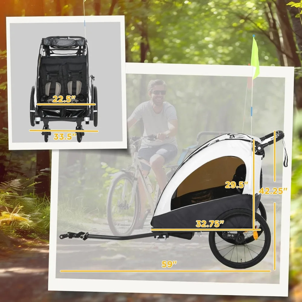 Bike Trailer for Kids 3 In1 Foldable Child Jogger Stroller Baby Stroller Transport Carrier with Shock Absorber System