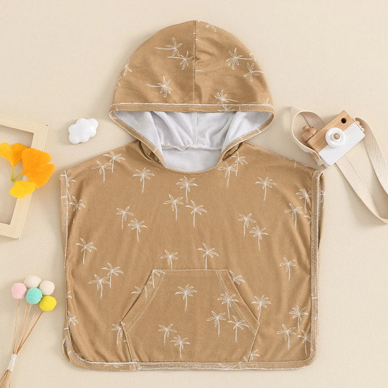 Cute Animal Print Hooded Poncho Towel for Kids Soft Absorbent Quick Dry Bathrobe with Hood for Beach Pool Swimming