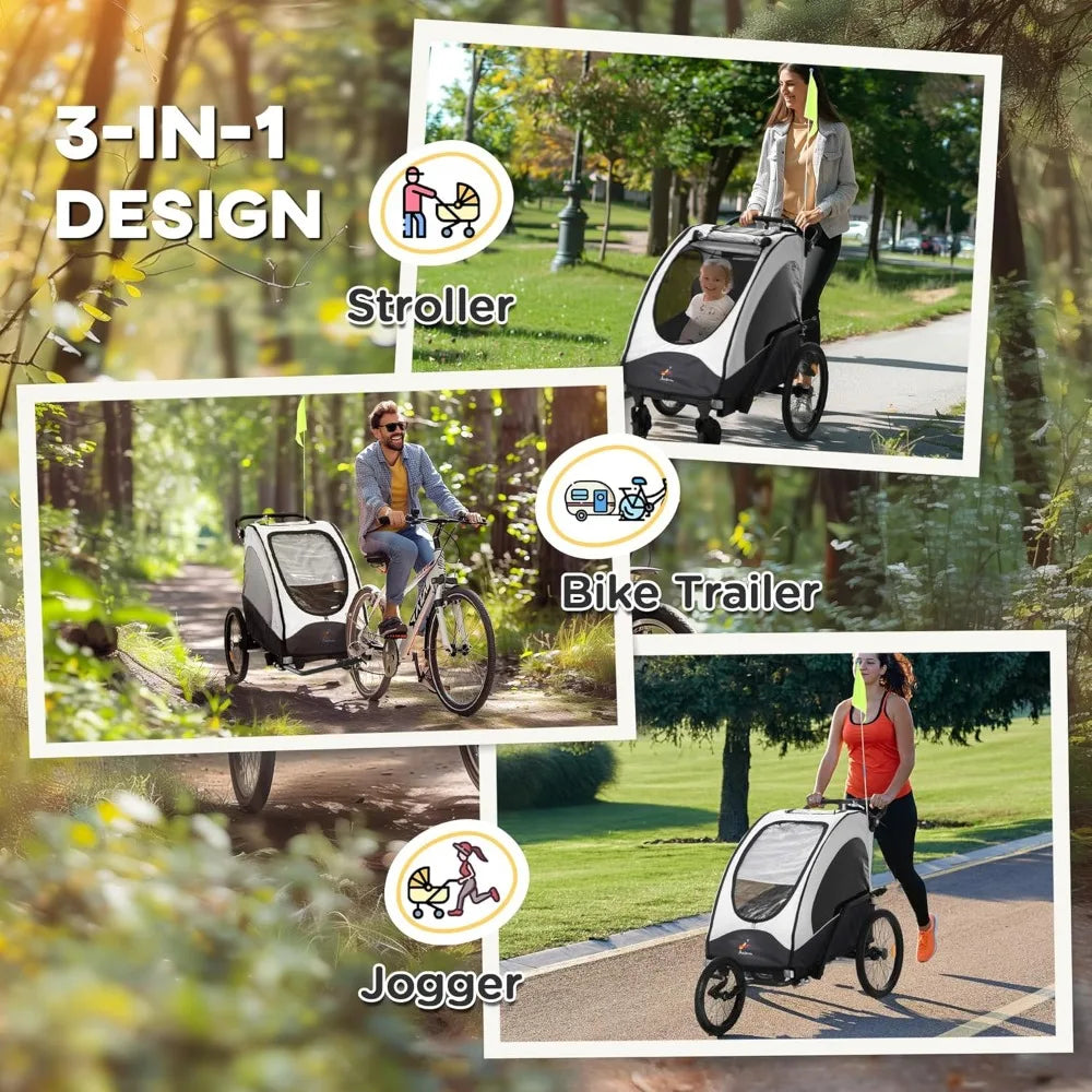 Bike Trailer for Kids 3 In1 Foldable Child Jogger Stroller Baby Stroller Transport Carrier with Shock Absorber System