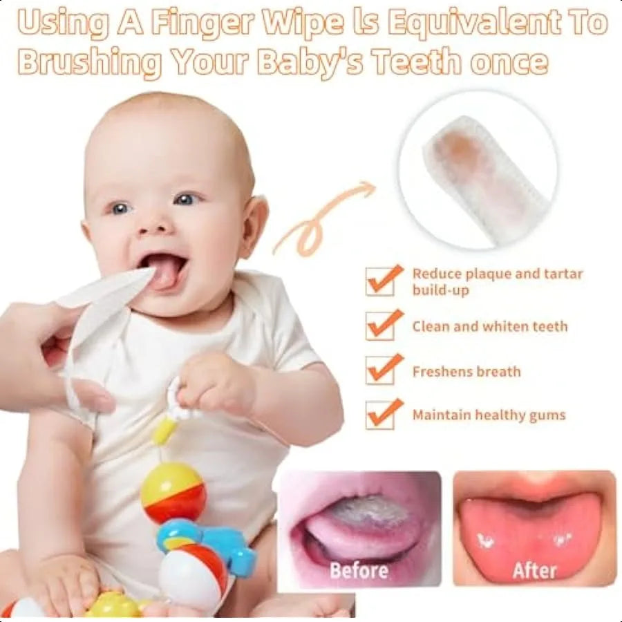 Finger Tooth Brushing Tongue Cleaner Baby Toothbrush 6 to 12 Months Finger Tooth Brushing Dry Wipes for Baby Wipes Toddles 32Pc