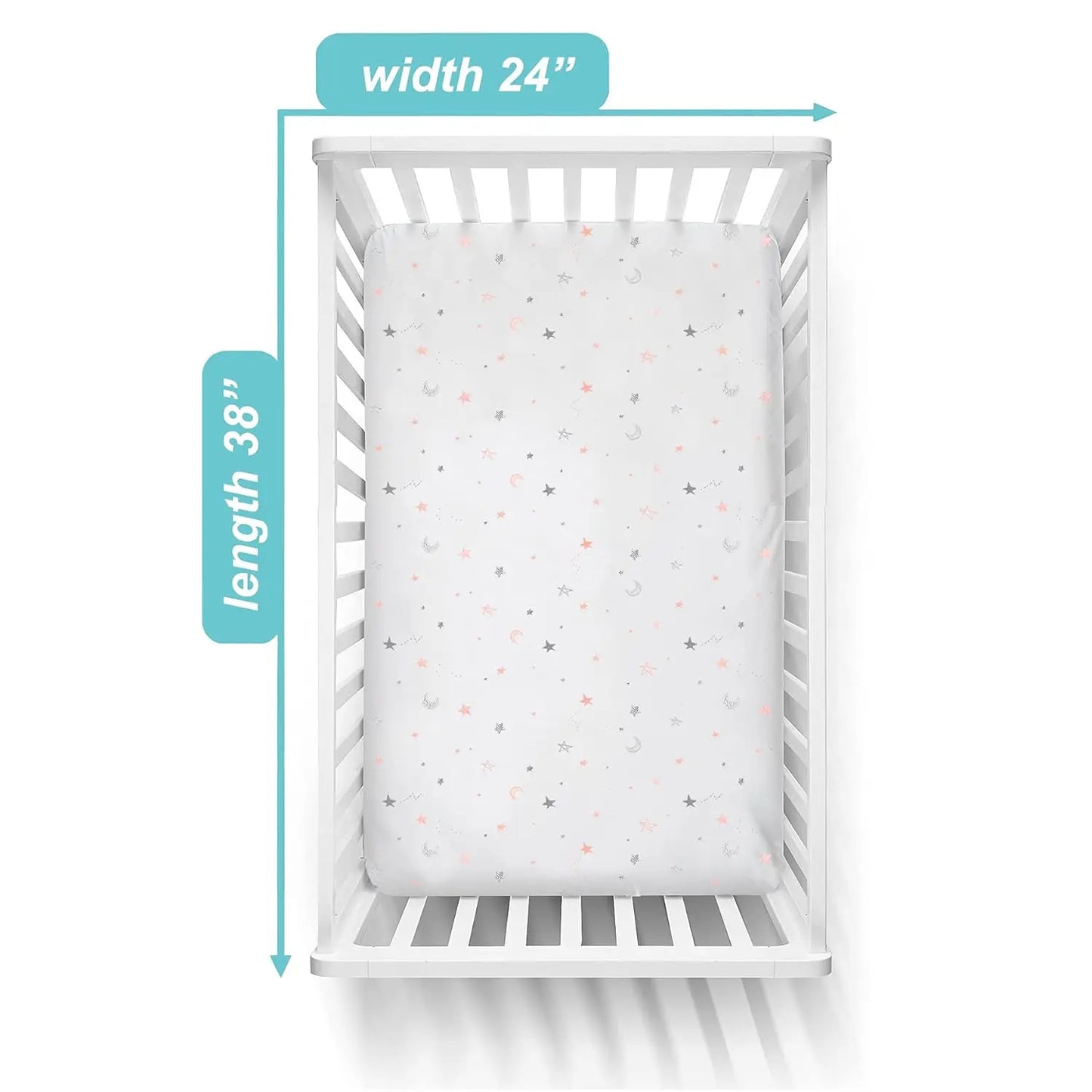 2 Pack Fitted Mini Crib Sheet 24"" X 38"", Soft Breathable Neutral 100% Cotton Jersey Portable Sheet, Pink Star Zigzag,