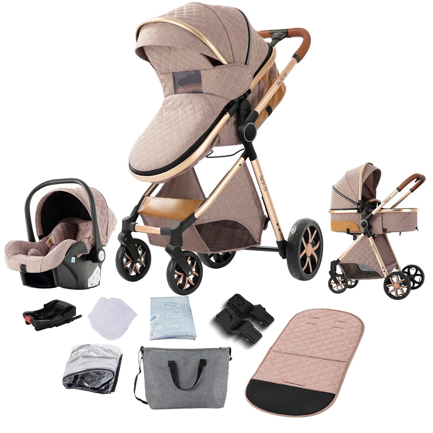 Baby Stroller 3‑in‑1 Travel System Pushchair Lightweight Pram from Birth All‑Terrain Baby Buggy Compact Fold Stroller Summer