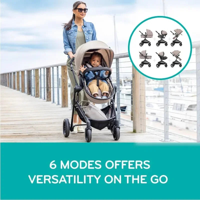 Upgraded version|Modular Travel System with LiteMax Infant Car Seat with Anti-Rebound Bar (Desert Tan)