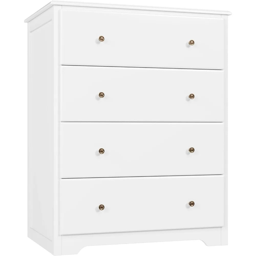 White Dresser, 4 Drawer Dressers Chest of Drawers, for Living Room, Hallway, Entryway, Home Office, White Children's Dressers