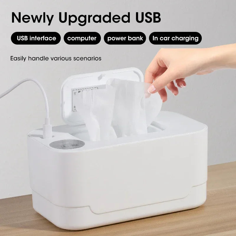 Baby Wet Wipe Heater Warmer with LED Display Wet Towel Dispenser Portable USB Baby Wipe Warmer Napkin Heating Box Home/Car Hand