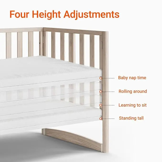 MAMAZING 6-in-1 Mini Crib with Removable Wheels & Mattress 4 Adjustable Heights 100% New Zealand Pinewood Washed Natural