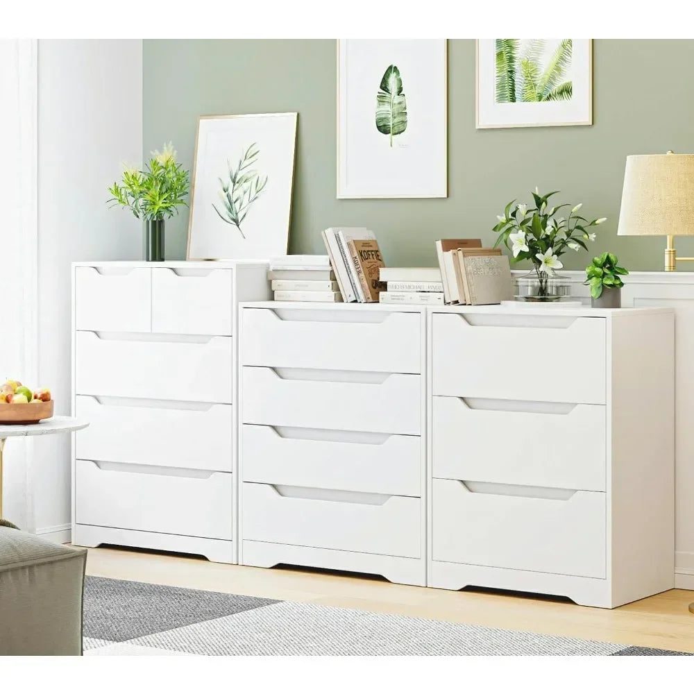 Modern 3 Drawer Dresser, Wood Chest of Drawers with Storage, Tall Nightstand with Cut-Out Handles, Side End Table