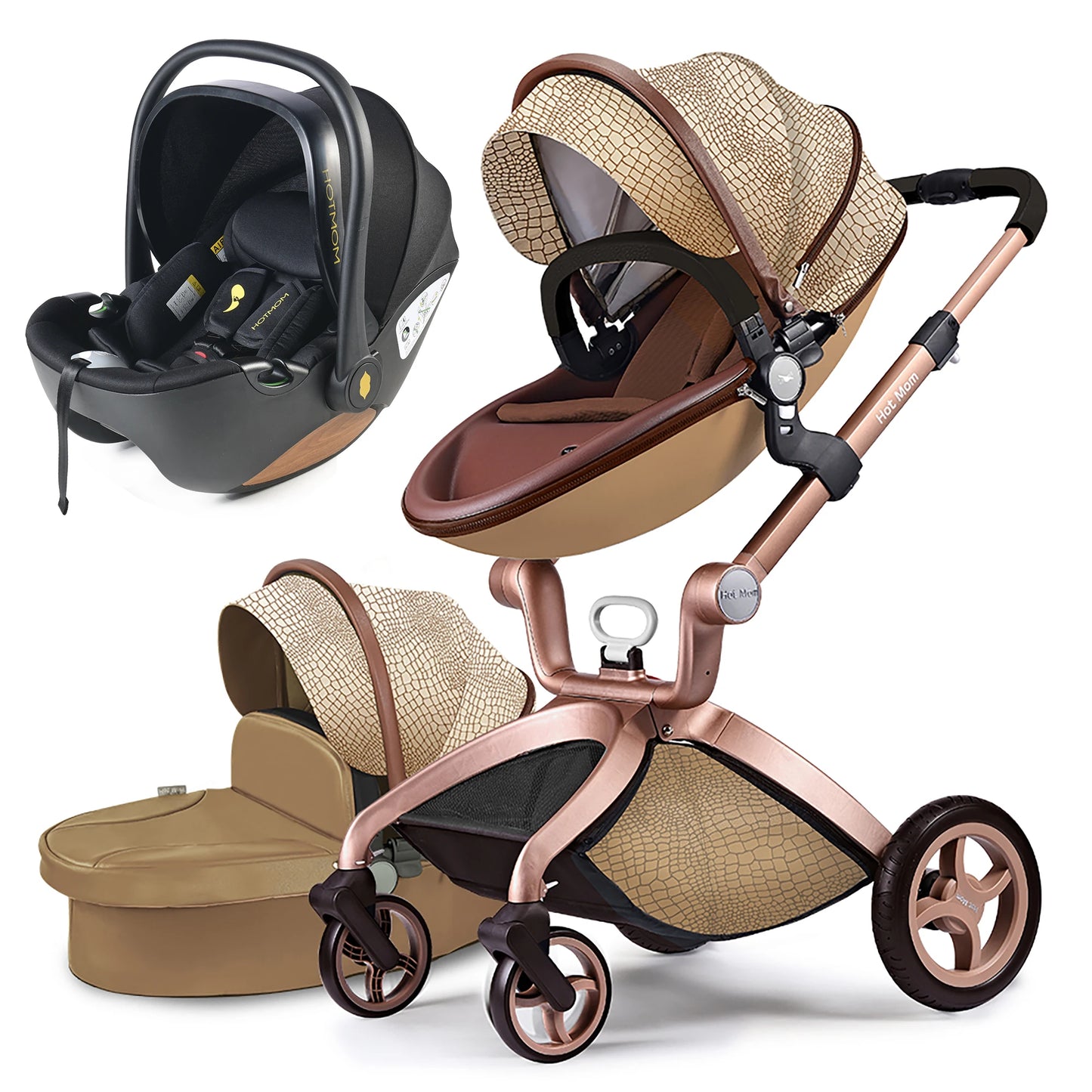 F22 baby stroller 3in1 ,adjustable seat,aluminum frame,solid rubber tires,rain cover,mosquito net,large storage basket
