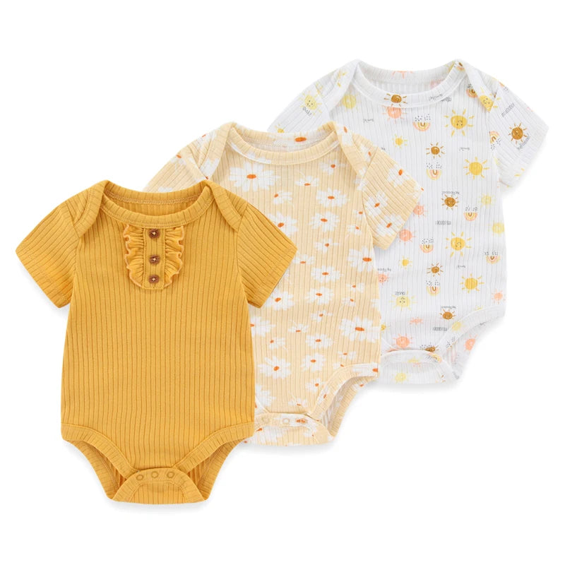 Kiddiezoom summer three piece fashionable cartoon boy and girl jumpsuit set, 100% pure cotton soft newborn jumpsuit set