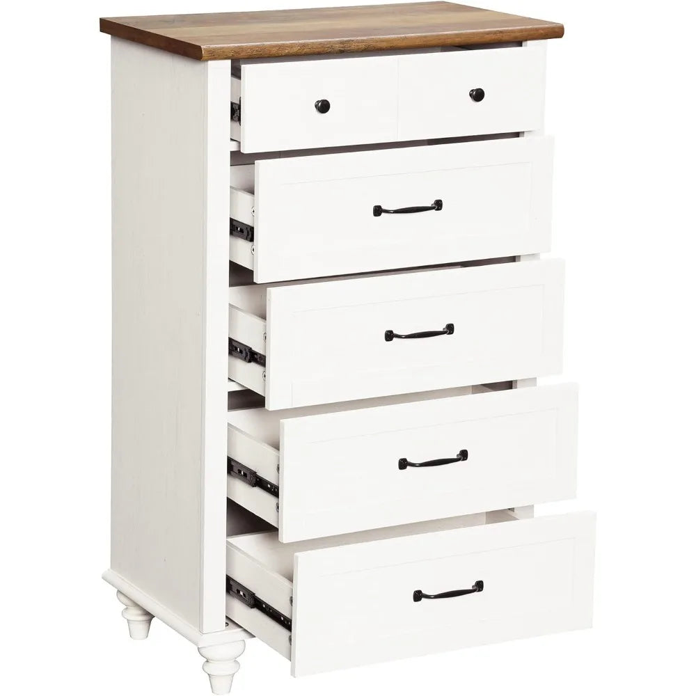 Dresser for Bedroom with 5 Drawers, Tall Kids Dressers with Wide Chest of Drawers, Mid Century Modern Wooden Closet