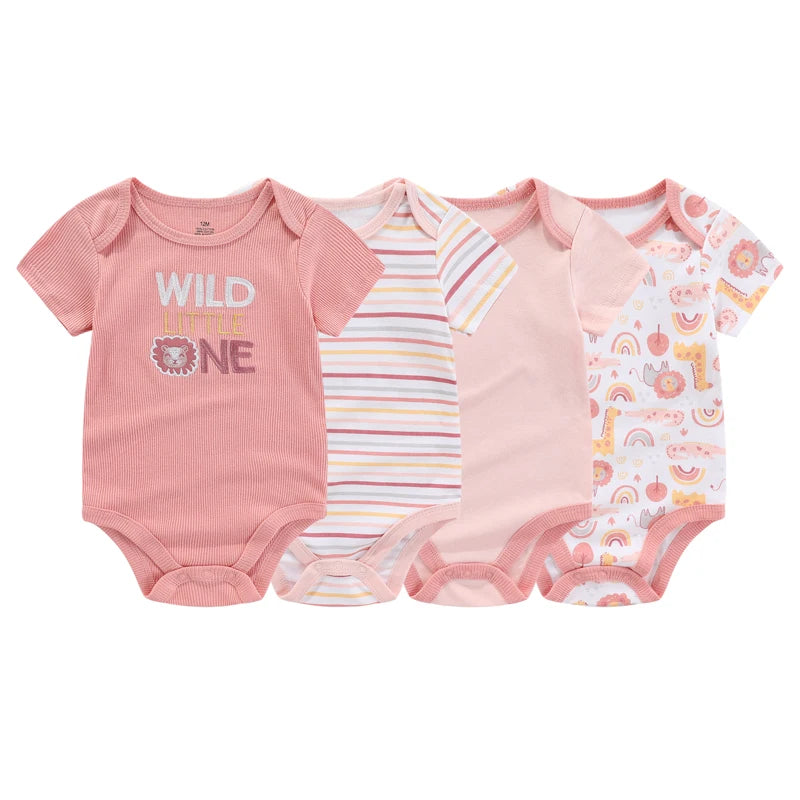 Fashion Cartoon 4-piece Summer 100% Cotton Boys and Girls jumpsuit Newborn jumpsuit set