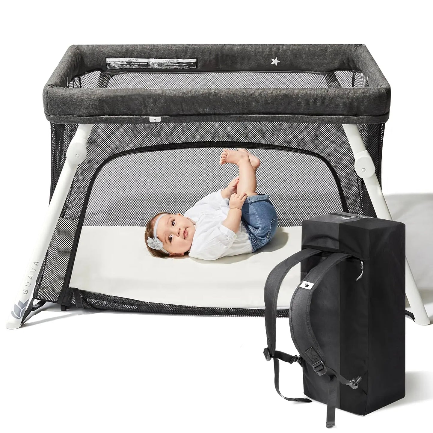 Lotus Travel Crib with Lightweight Backpack Design | Certified Baby Safe Portable Crib | Folding Play Yard with Comfy Mattress