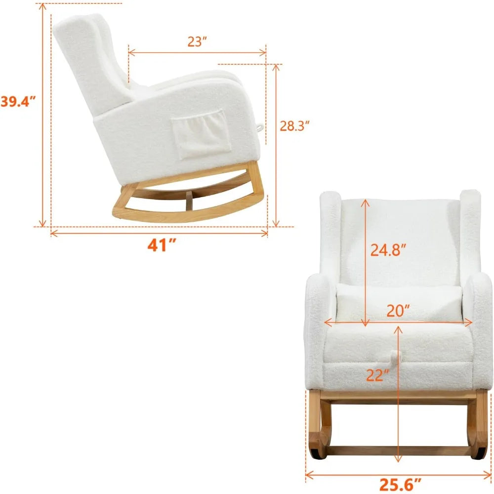 Modern Rocking Chair Nursery Glider, Comfy Rocker Nursery Chair with Foot Rest, Accent Reading Armchair with Pillow and Pocket,