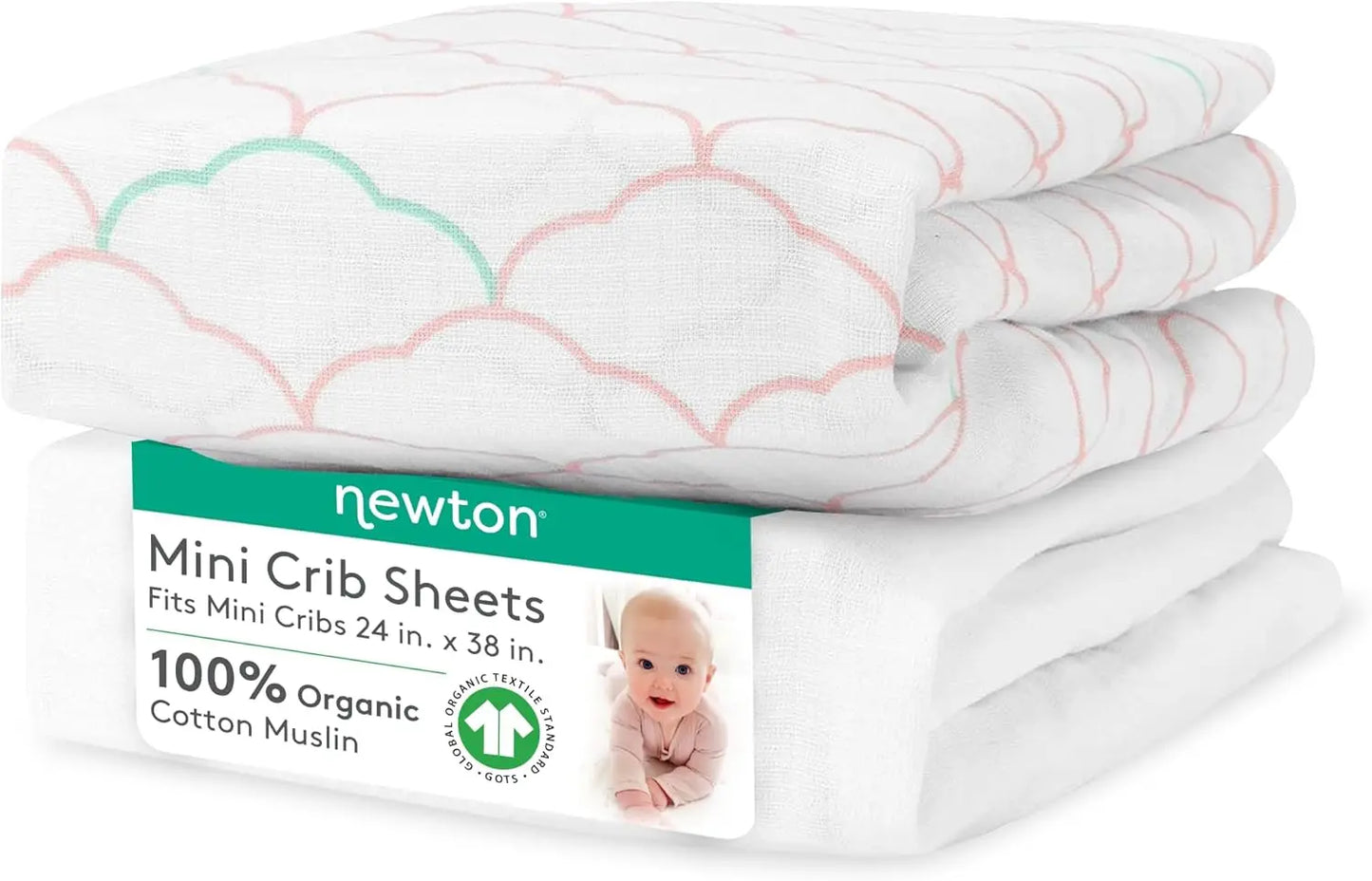 Newton Baby Mini Crib Fitted Sheets (2-Pack) | Organic Muslin Cotton, Ultra Breathable & Soft Baby Sheets, Washable Baby
