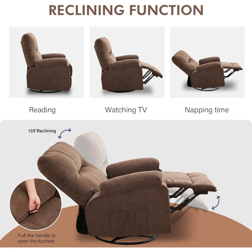 Swivel Nursery Rocker Recliner Chair, Ergonomic Lounge Chair for Living Room, Recliner Single Sofa Seat for Adults with Rocking Function