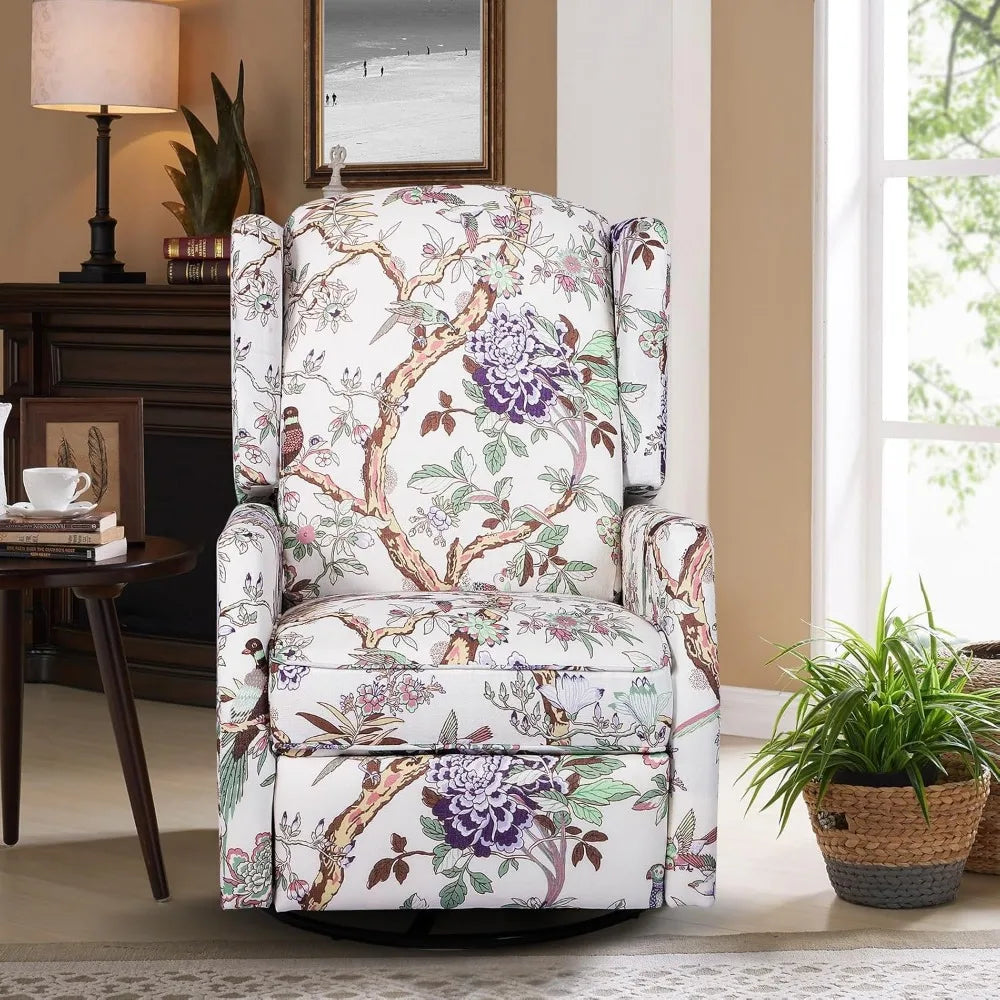Swivel Rocker Recliner, Manual Rocker Recliner Chairs for Adults, Floral Recliner Rocking Recliner Chair Single Sofa for Nursery