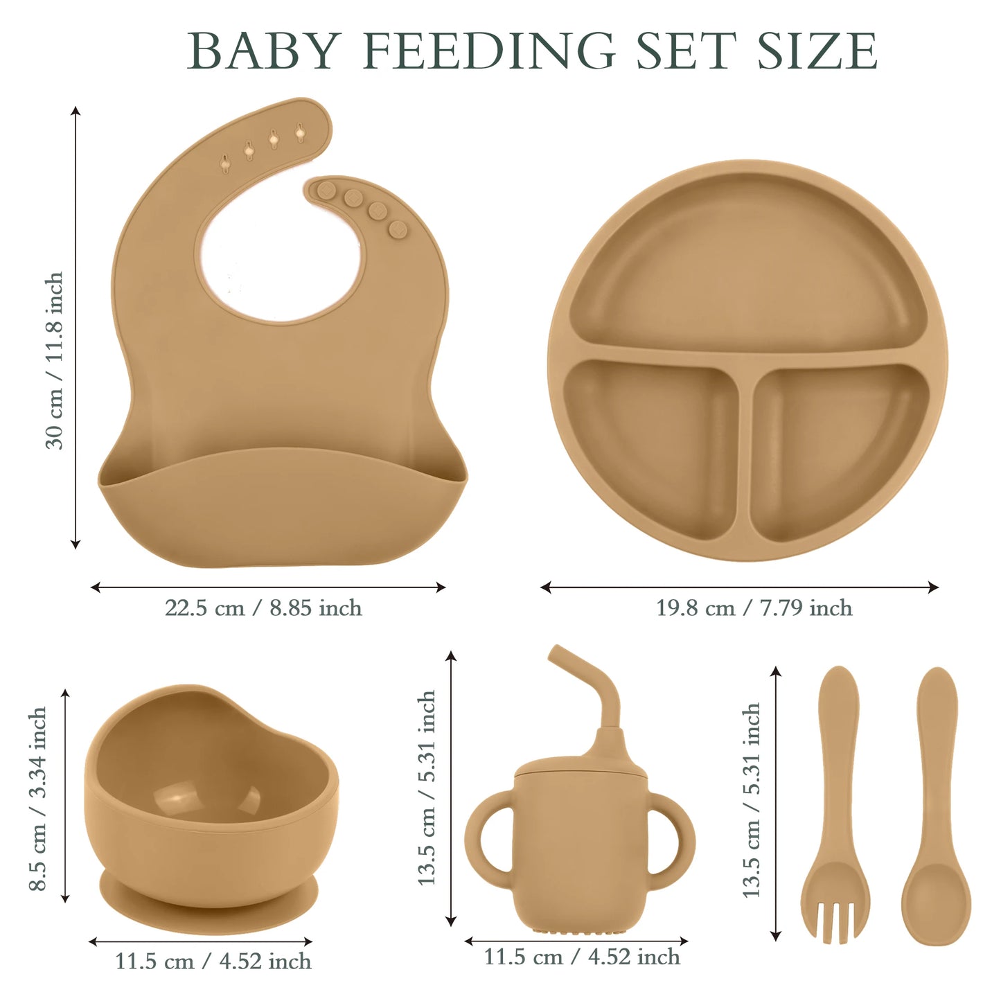 6 PCS Silicone Baby Feeding Set Baby Led Weaning Supplies with Suction Bowl Divided Plate Toddler Self Feeding Dish Set