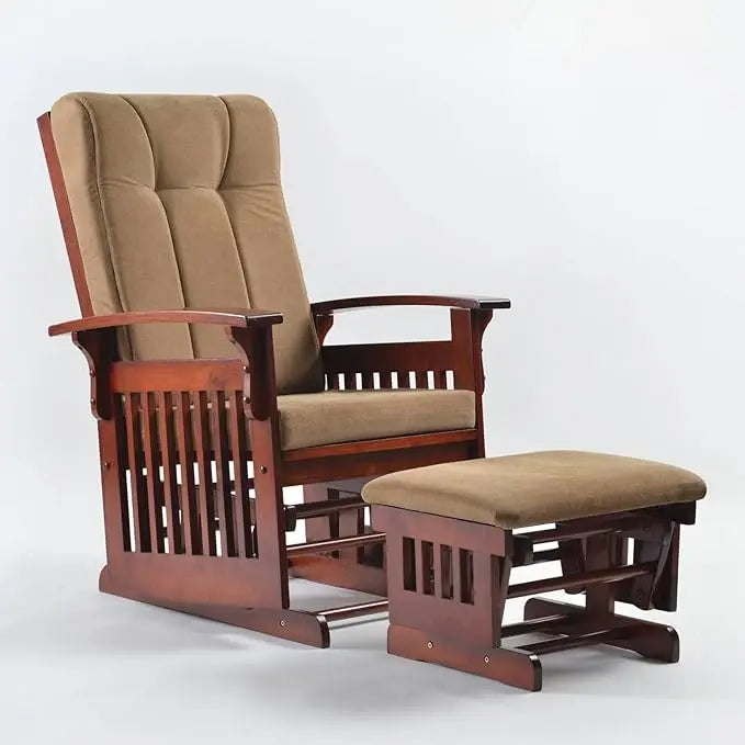 Glider Rocking Chair Nursery with Ottoman Smooth Rocking Motion, Easy to Assemble, Solid Hardwood Base Indoor Adult (White)