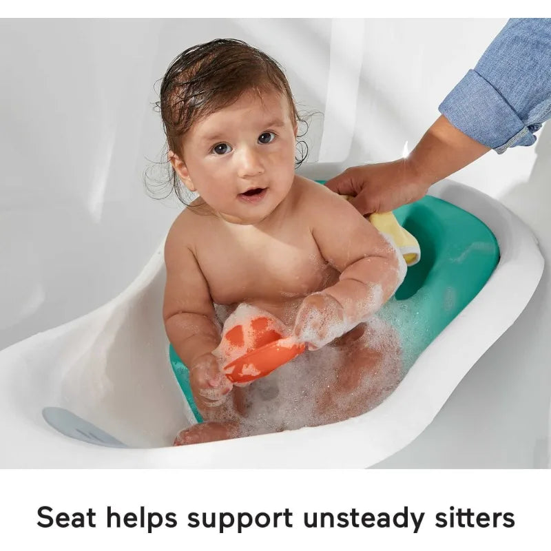 new - 4-in-1 Sling ‘n Seat Tub Baby to Toddler Bath with 2 Toys, Whimsical Forest, Plastic